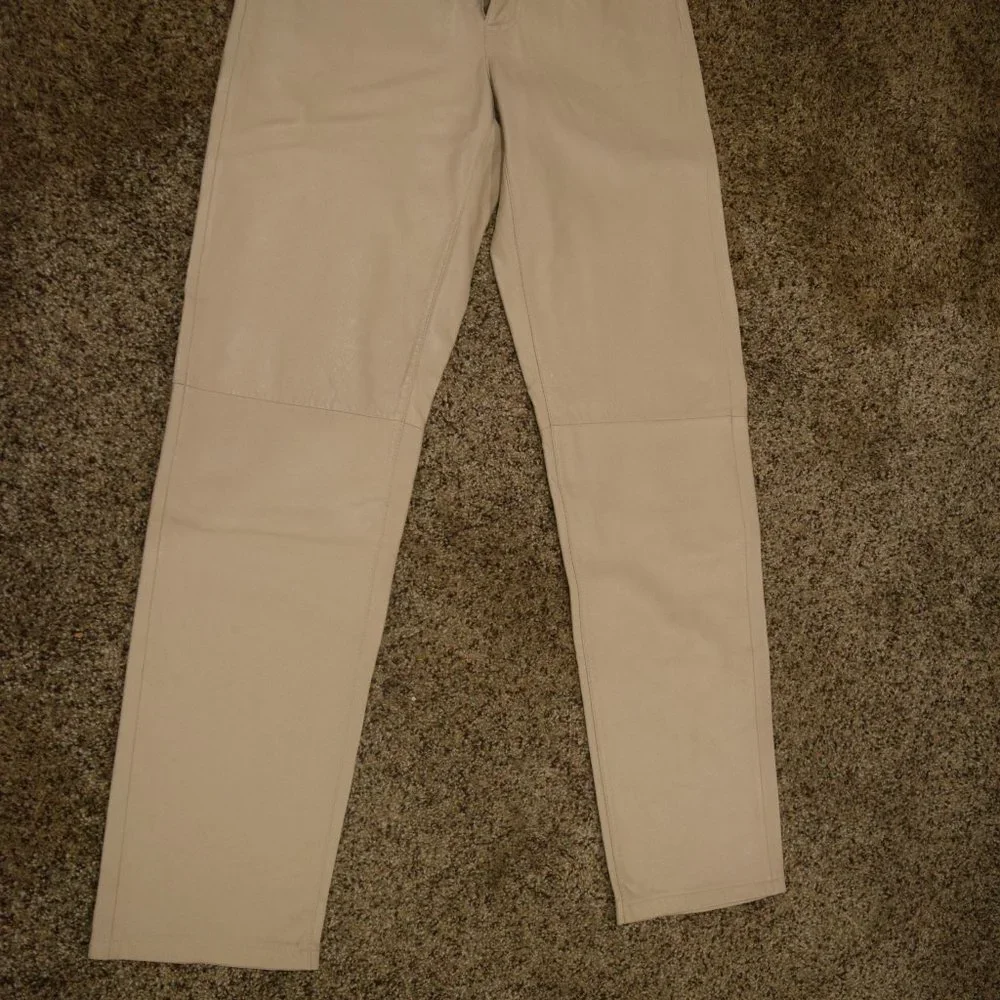 WOMENS DKNY TAN/BEIGE LEATHER PANTS - Picture 2 of 4